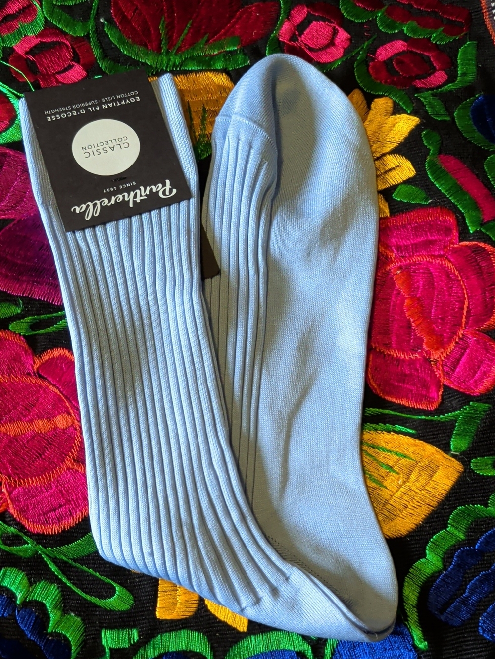Pantherella Light Blue Ribbed Dress Socks